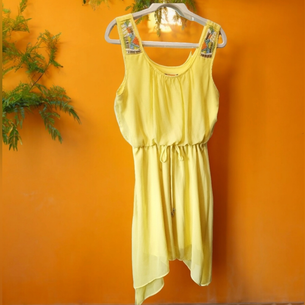 Vintage Pretty Yellow Fairy Dress With Beading on the Shoulder Straps Size M